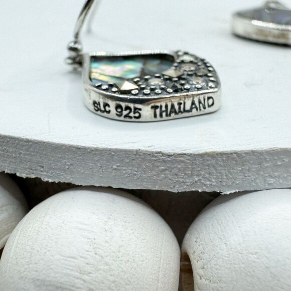 Sterling Silver Abalone Marcasite Sparkling Iridescent Drop Earrings SLC 925 Th - Picture 7 of 16